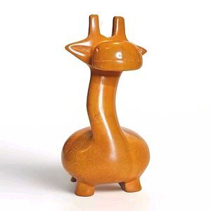 Hand Carved Afrikiko Soapstone Orange Giraffe Figurine Made in Kenya 7.5" Tall